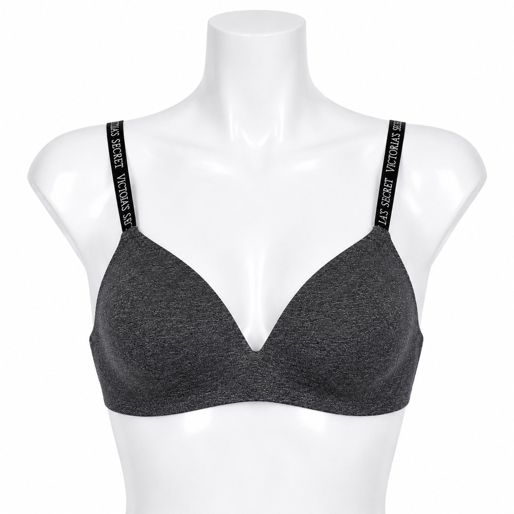 Victoria Secret Lightly Lined No Wire Bra Size 36D Gray Heather Logo Wireless